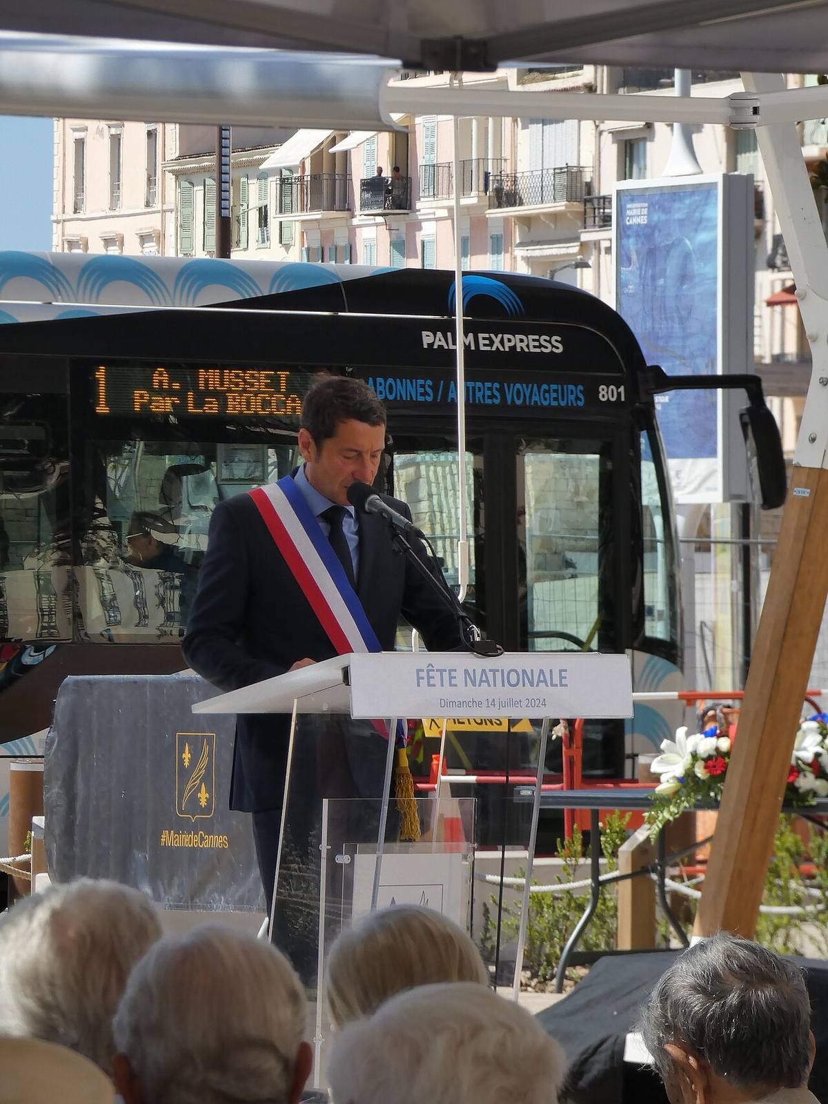 David Lisnard, mayor of Cannes, at the 14 July 2024 national day ceremony: on Friday 9 October, actress Véronique Genest publicly renewed her support for his 2027 presidential candidacy.